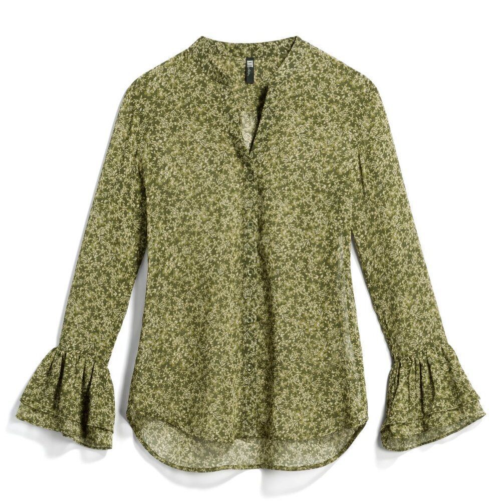 Kut from the Kloth Neli Bell Sleeve Blouse – Olive Floral Chiffon